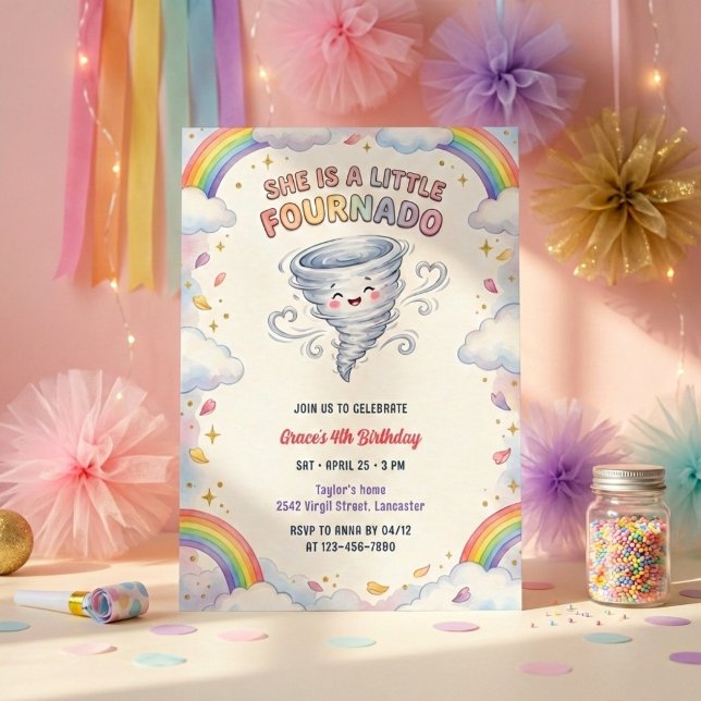 Kleiner Fournado Regenbogen Tornado Mädchen 4. Geb Einladung (Little Fournado Rainbow Tornado Girls Birthday Party Invitation)