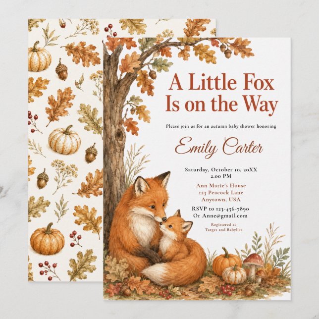 Kleiner Fuchs Fall Baby Shower Einladung (Vorne/Hinten)