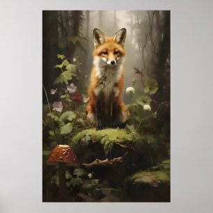 Kleiner Fuchs im Wald Wandbild, Botanisch Dunkel Poster