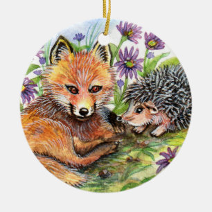 Kleiner Fuchs und Igel Keramik Ornament