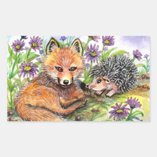 Kleiner Fuchs und Igel Rechteckiger Aufkleber