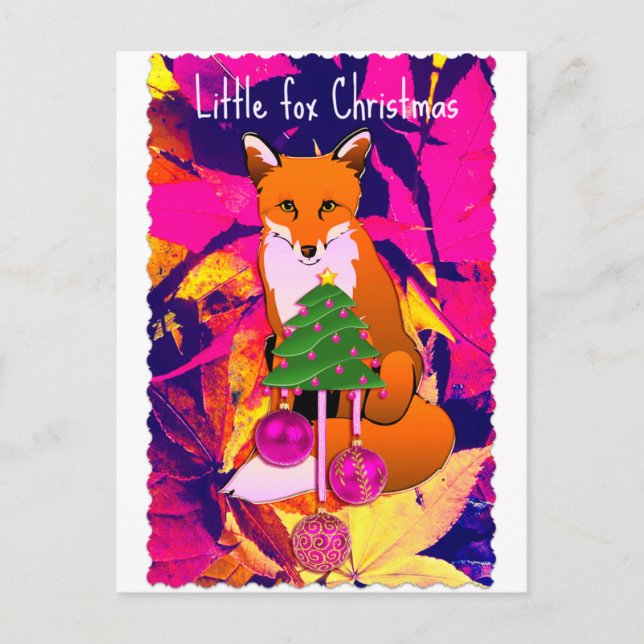 Kleiner Fuchs Weihnachtsretro fuchsia Postkarte (Vorderseite)