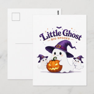 Kleiner Geist große Spukgestalten Süßes Halloween Postkarte