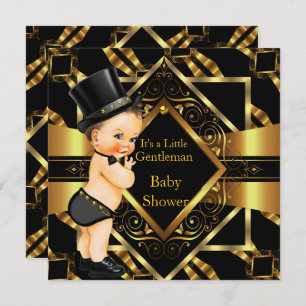 Kleiner Gentleman Baby Dusche Gold Black Brünett Einladung