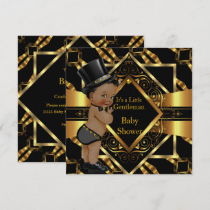 Kleiner Gentleman Baby Shower Gold Schwarz Ethnisc Einladung