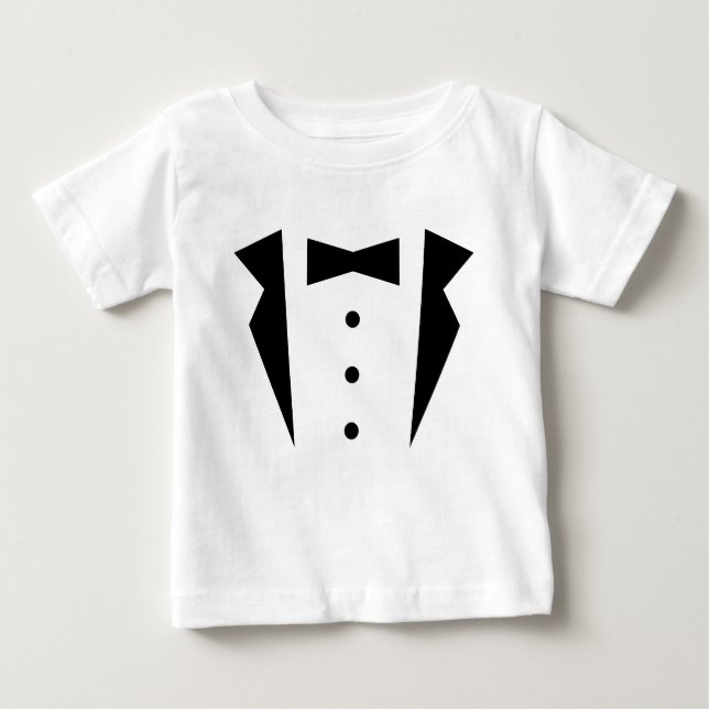 Kleiner Gentleman Tuxedo mit Black Bow Krawatte Baby T-shirt (Vorderseite)