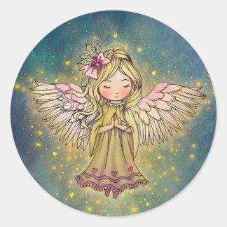 Kleiner goldener Engel Weihnachtsfeiertag Runder Aufkleber