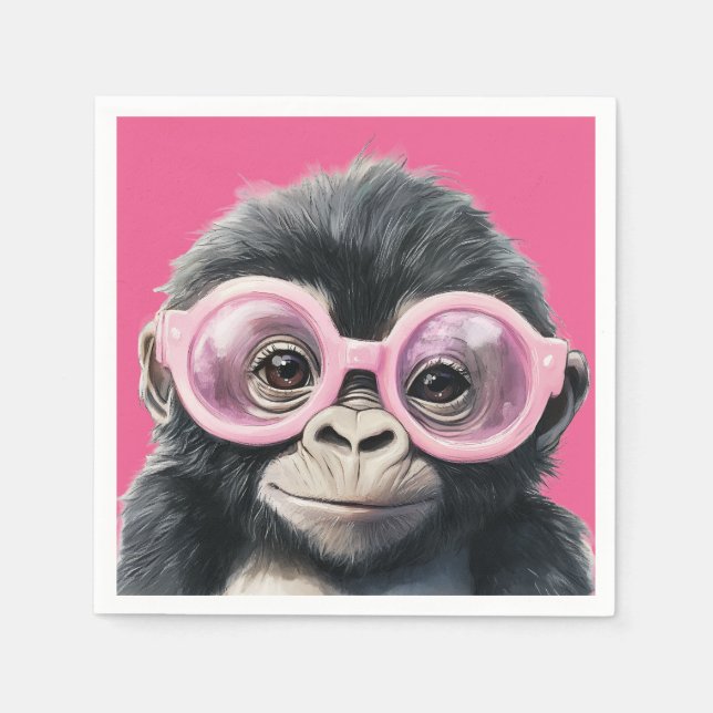 Kleiner Gorilla mit rosa Brille - rosa Hintergrund Serviette (Vorderseite)