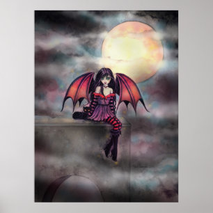 Kleiner Gothic Vampir Fee und Katze Poster