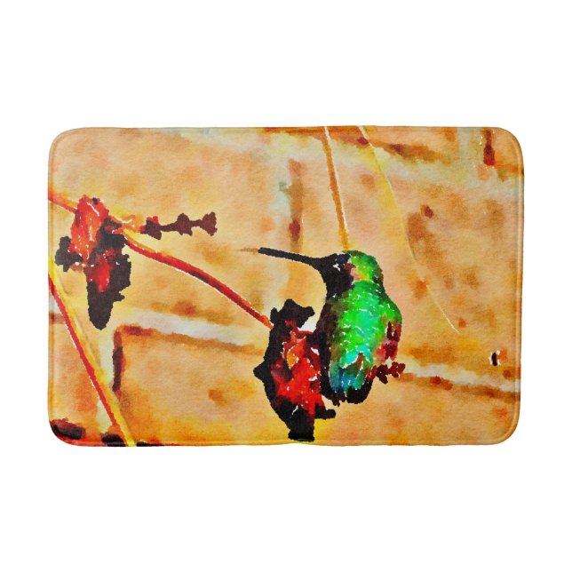 Kleiner Grüner und Roter Kolibris Badematte (Vorderseite)