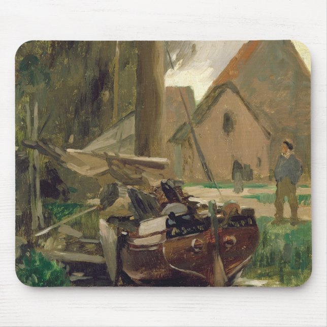 Kleiner Hafen mit einem Boot Mousepad (Vorne)