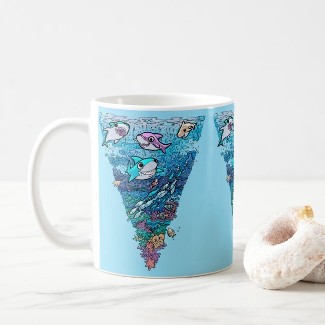 Kleiner Hai Doodle Kaffeetasse (Mit Donut)