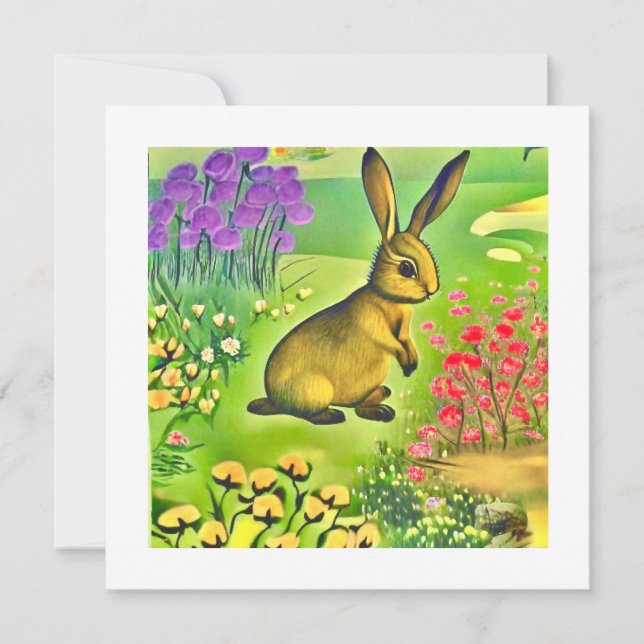 Kleiner Hase in den Blumen Karte (Vorderseite)