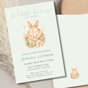 Kleiner Hase, sanftes Grün, Aquarell-Baby-Party Flyer