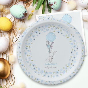 Kleiner Hase und blauer Luftballon Baby Shower Pappteller