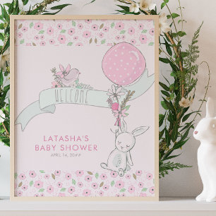 Kleiner Hase und Luftballon-Baby-Shower-Willkommen Poster