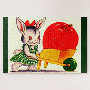 kleiner Hasen, der mit einem großen Apfel den Wage Puzzle