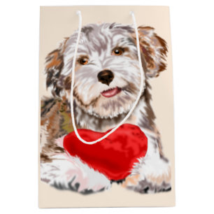 Kleiner Haustier Hund mit Geschenkbeutel Mittlere Geschenktüte