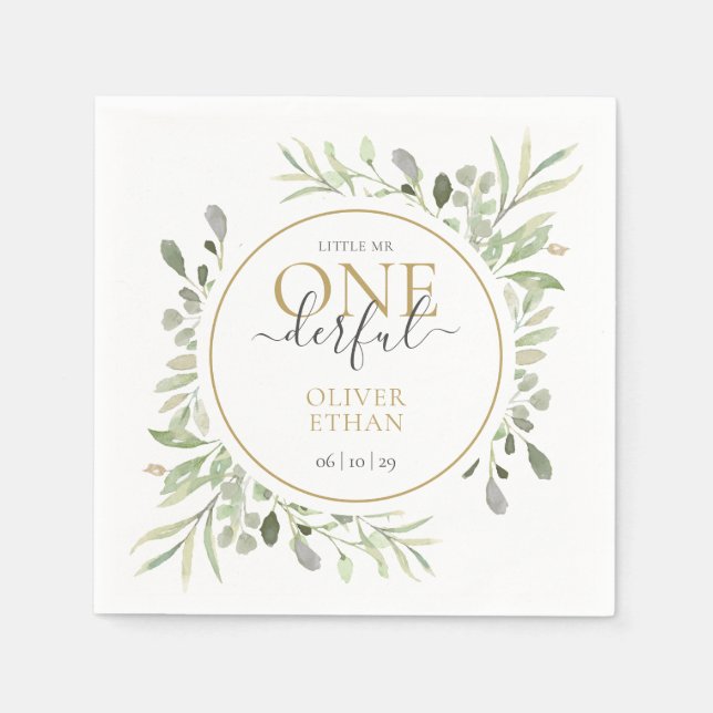 Kleiner Herr ONEderful Elegant Boy First Birthday Serviette (Vorderseite)