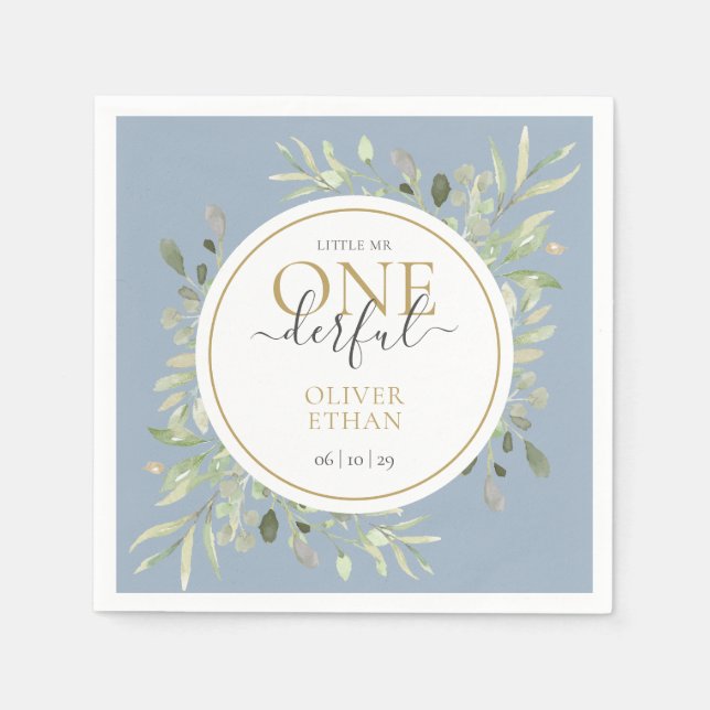 Kleiner Herr ONEderful Elegant First Birthday Blue Serviette (Vorderseite)