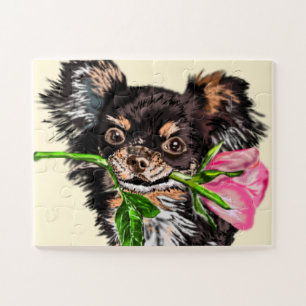 Kleiner Hund mit Rose Jigsaw Puzzle