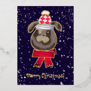 Kleiner Hund mit Strickmütze und Schal Folieneinladung