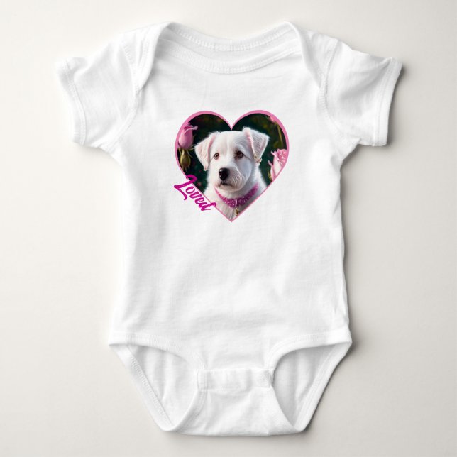Kleiner Hund und Rose Baby Strampler (Vorderseite)