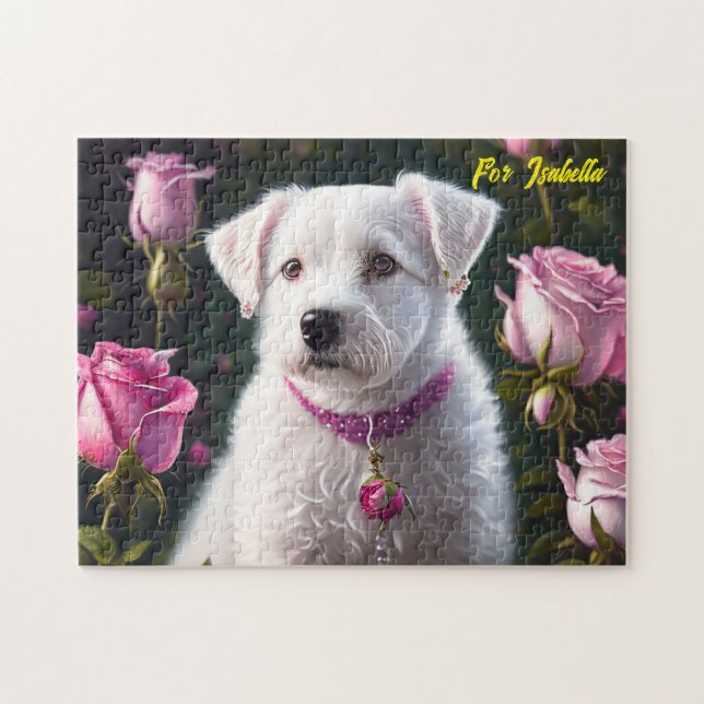 Kleiner Hund und Rose Puzzle (Horizontal)