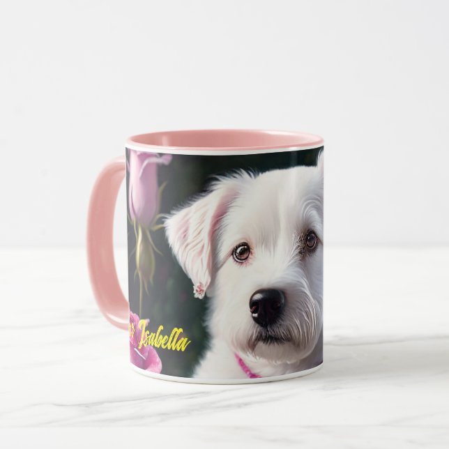 Kleiner Hund und Rose Tasse (Vorderseite Links)