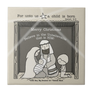 Kleiner Junge an der Krippe - Frohe Weihnachten Fliese