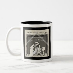 Kleiner Junge an der Manger-Merry-Weihnachtsfeier Zweifarbige Tasse