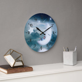 Kleiner Junge auf dem Mond Wolkenstars  Große Wanduhr
