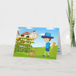 Kleiner Junge blauer Bauernspass Kinder Fab farben Karte