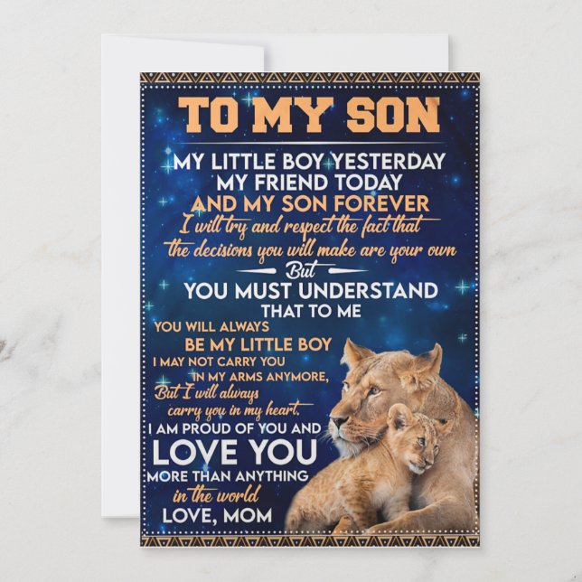 Kleiner Junge gestern Freunde heute Löwe Mama zu S Einladung (Vorderseite)