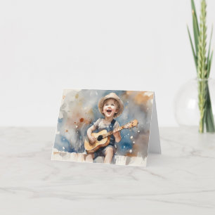 Kleiner Junge Gitarre Aquarell-Illustration leer Karte