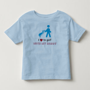 Kleiner Junge Golfer zieht einen blauen Wagen Kleinkind T-shirt