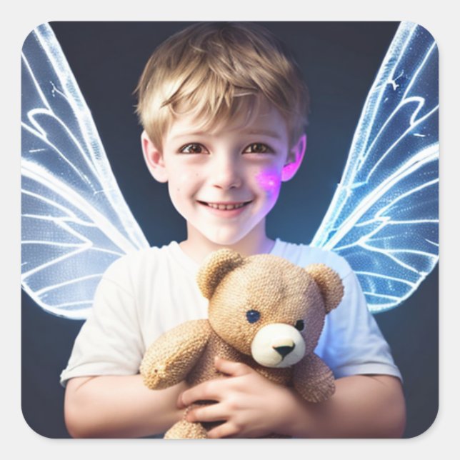 Kleiner Junge mit fairy Wings Quadratischer Aufkleber (Vorderseite)