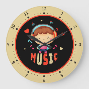 Kleiner Junge mit Musik Große Wanduhr