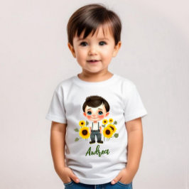 Kleiner Junge mit Sonnenblumen Baby T-shirt