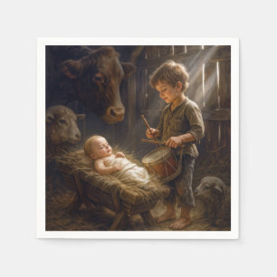Kleiner Junge spielt sein Trommelchen für Baby in Serviette