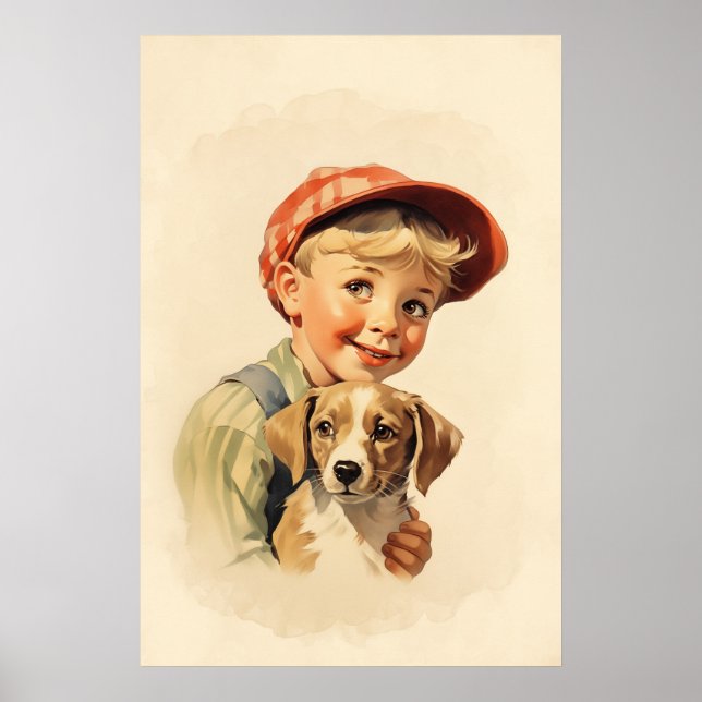 Kleiner Junge und Hund Poster (Vorne)