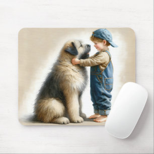 Kleiner Junge und sein großer Hund Aquarell Mousepad