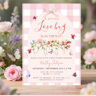 Kleiner Käfer auf dem Weg Pinke Wildblumen-Baby-Pa Einladung