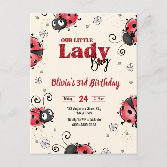 kleiner Käfer Ladybug Geburtstagseinladung Postkarte (Vorderseite)
