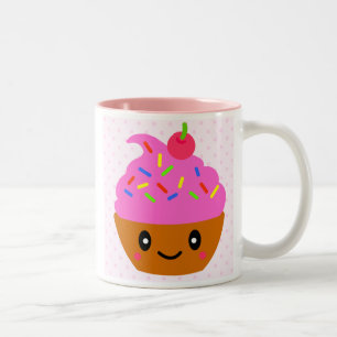 kleiner Kuchen, Zucker backt Kirsche zusammen Zweifarbige Tasse