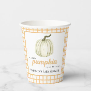 Kleiner Kürbis-Aquarell-Karo Herbst-Baby-Party Pappbecher