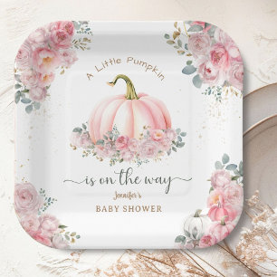 Kleiner Kürbis auf dem Weg Pink Fall Baby Dusche Pappteller