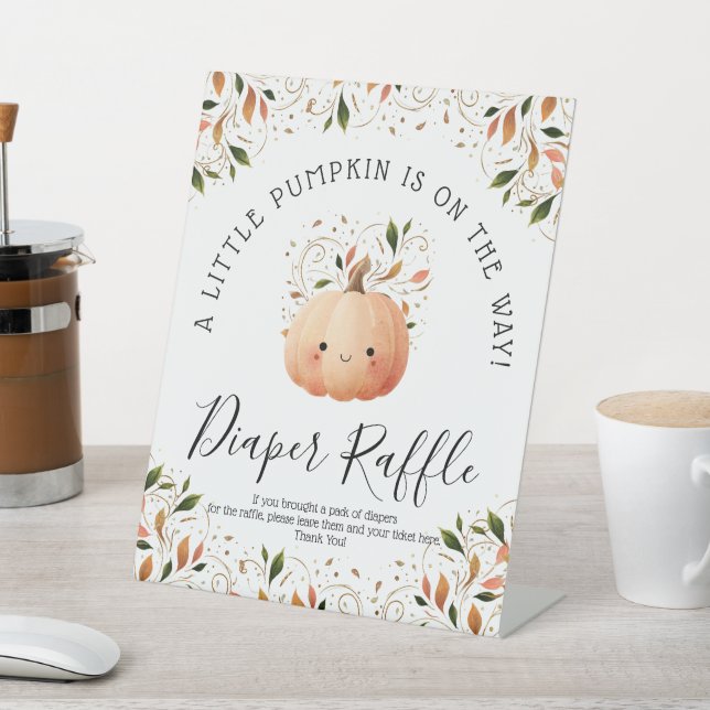 Kleiner Kürbis auf dem Weg zum Herbst-Baby-Windeln Sockelschild (In SItu)