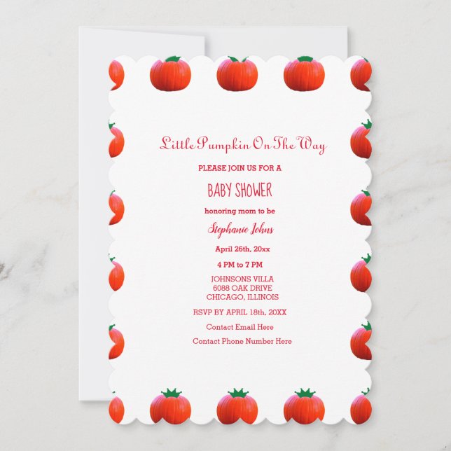 Kleiner Kürbis auf dem Weg zur Orange Fall Babydus Einladung (Vorderseite)