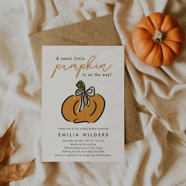 Kleiner Kürbis auf die Babydusche Einladung (A sweet little pumpkin is on the way and we're ready to celebrate with cute baby shower invitations.)